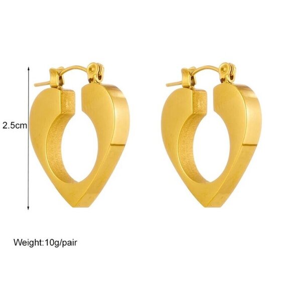 NWT  Heart Hoop Earrings 14K Gold Plated Elegant Minimalist Classic - Picture 5 of 10